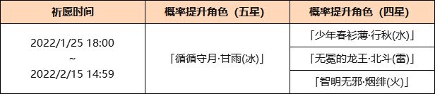 《原神》「浮生孰來」祈愿：「循循守月·甘雨(冰)」概率UP！